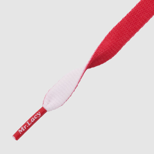 Clubbies Red White - זוג שרוכים שטוחים בשני צבעים אדום לבן