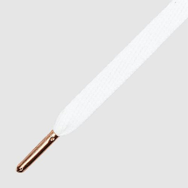 Flatties White Rose Gold Tip - זוג שרוכים שטוחים בצבע לבן עם אגלט זהב רוז 130 סמ