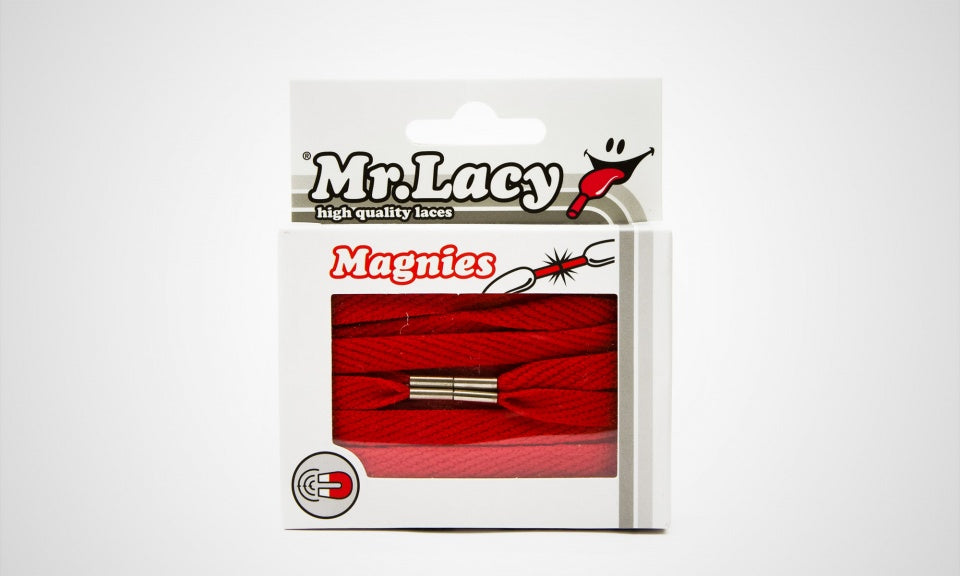 זוג שרוכים שטוחים בצבע אדום עם אגלט מגנט - Magnies