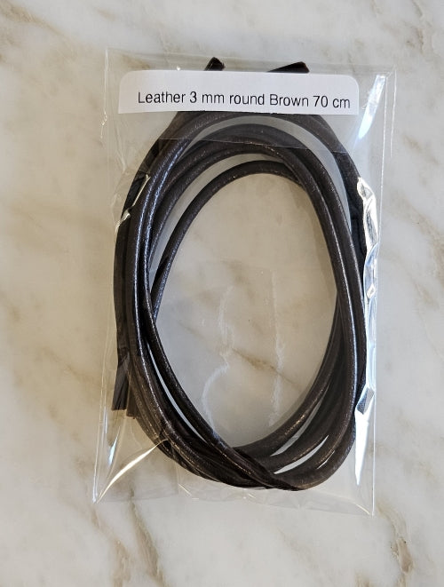 Leather 3 mm round Brown 70- זוג שרוכים עגולים מעור בצבע חום כהה 70 ס״מ