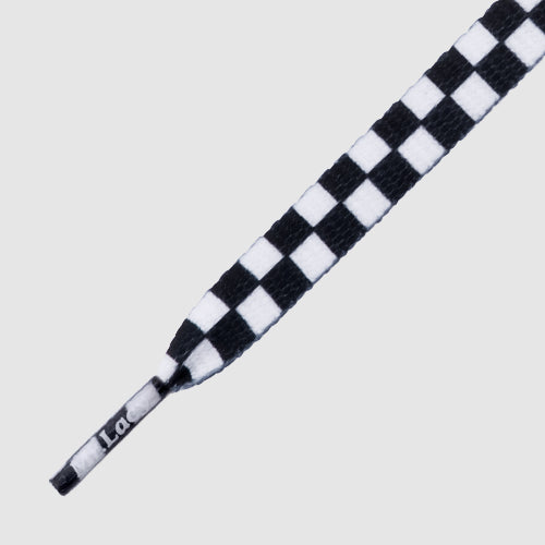 Printies Checkred Black White- זוג שרוכים עם הדפס שחמט שחור לבן