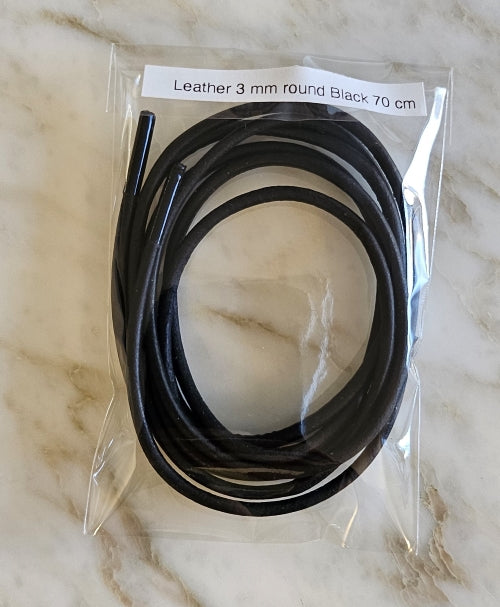 Leather 3 mm round Black 70 - זוג שרוכים עגולים מעור בצבע שחור 70 ס״מ