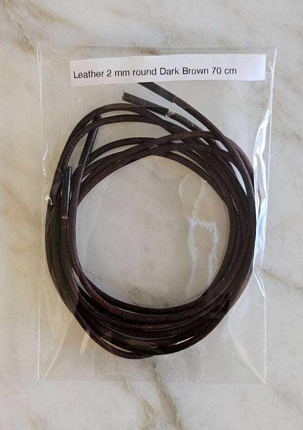 Leather 2 mm round Dark Brown 70 - זוג שרוכים עגולים מעור דקים במיוחד בצבע חום כהה 70 ס״מ