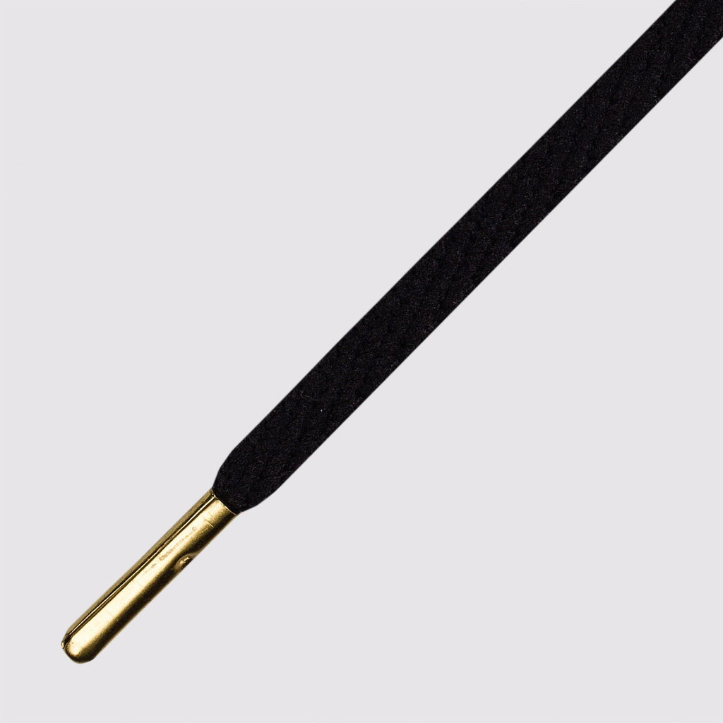 Skinnies Black Gold Tip- זוג שרוכים צרים בצבע שחור עם אגלט בצבע זהב 120 ס״מ