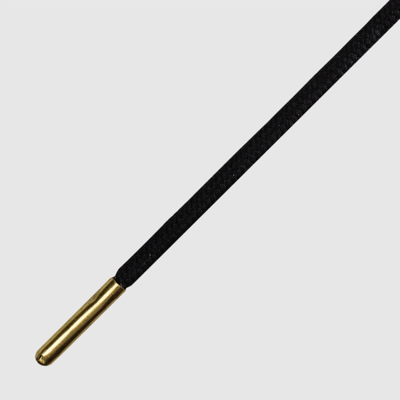 Runnies Round Black Gold Tip-שרוכים עגולים דקים בצבע שחור עם אגלט זהב 90 ס״מ
