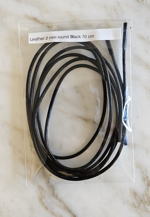 Leather 2 mm round Black 70 - זוג שרוכים עגולים מעור דקים במיוחד בצבע שחור 70 ס״מ