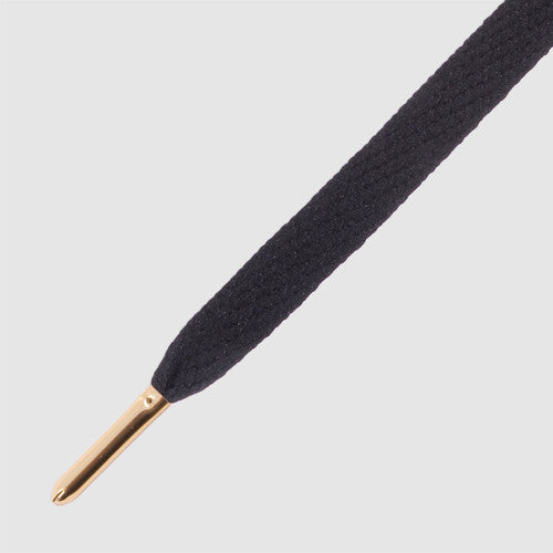Flatties Black Gold Tip- זוג שרוכים שטוחים בצבע שחור עם אגלט זהב 130 ס״מ