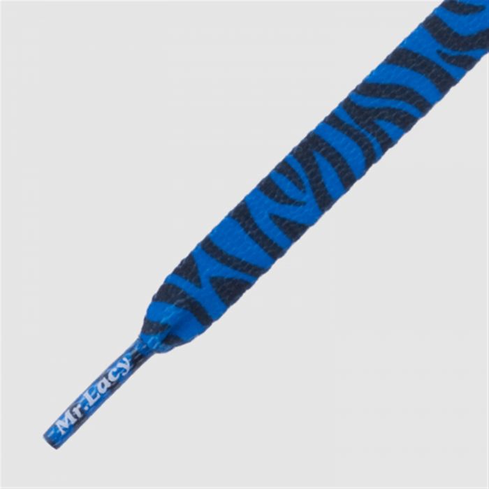 Printies Royal Blue Zebra - זוג שרוכים שטוחים עם הדפס זברה כחול שחור