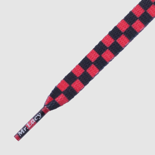 Printies Checkred Black Red- זוג שרוכים עם הדפס שחמט שחור אדום