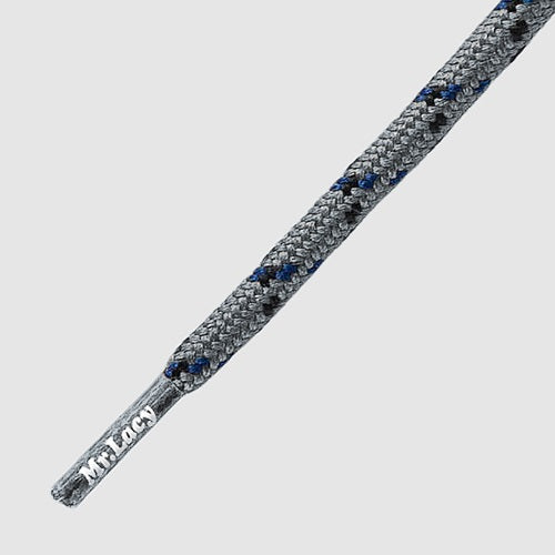120 Hikies Round Silver- זוג שרוכים עגולים בצבע אפור כסוף עם שחור וכחול