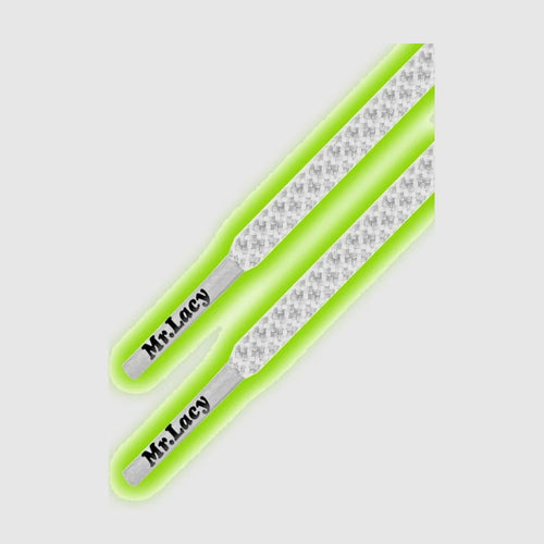 זוג שרוכים זוהרים בלילה בצבע ירוק 130 ס״מ - Glow In The Dark Green, Mr.Lacy
