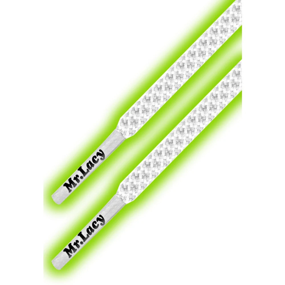 זוג שרוכים זוהרים בלילה בצבע ירוק 130 ס״מ - Glow In The Dark Green, Mr.Lacy
