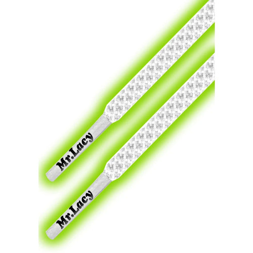 זוג שרוכים זוהרים בלילה בצבע ירוק 130 ס״מ - Glow In The Dark Green, Mr.Lacy